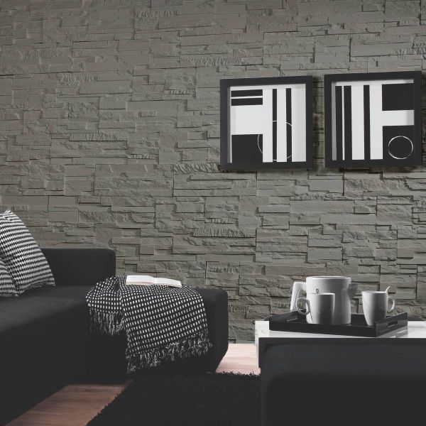 Piatră decorativă, interior, negru, Puzzle Stone Fog