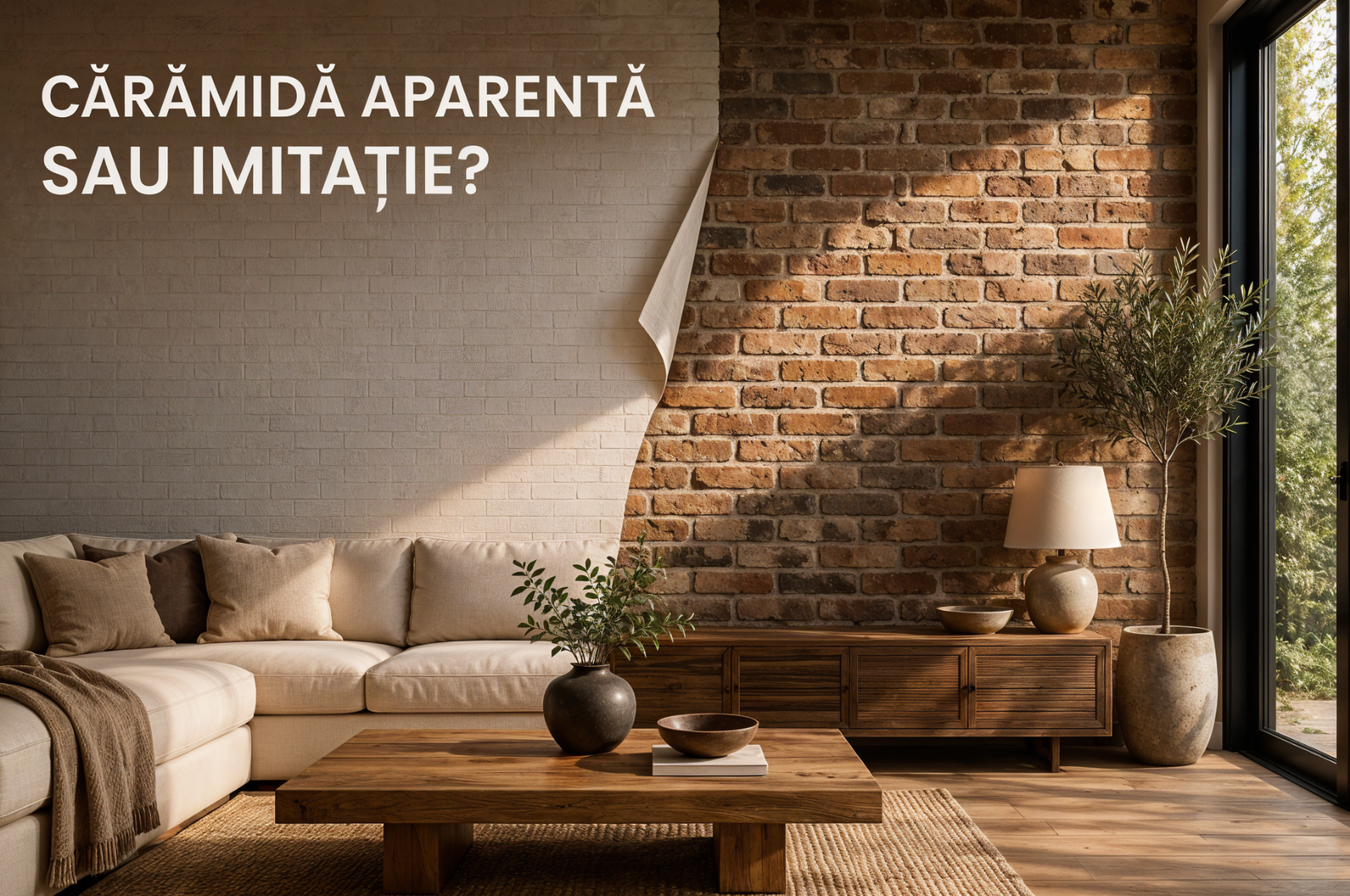 Cărămidă aparentă MODULO comparată cu tapet 3D și polistiren texturat