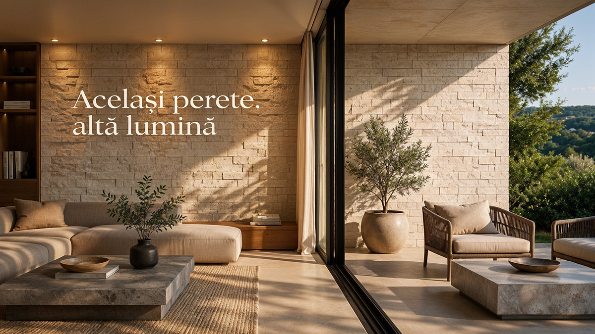 Piatra decorativă și cărămida aparentă în funcție de lumină și umbre
