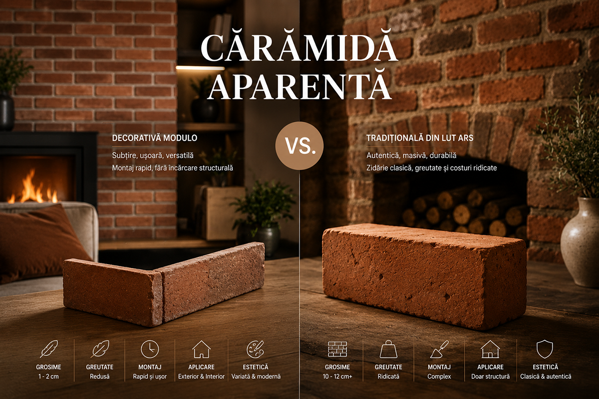 Cărămidă aparentă decorativă MODULO versus cărămidă tradițională din lut ars