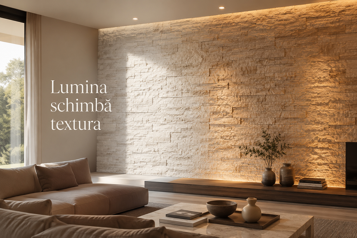 Piatra decorativă și cărămida aparentă în funcție de lumină și umbre