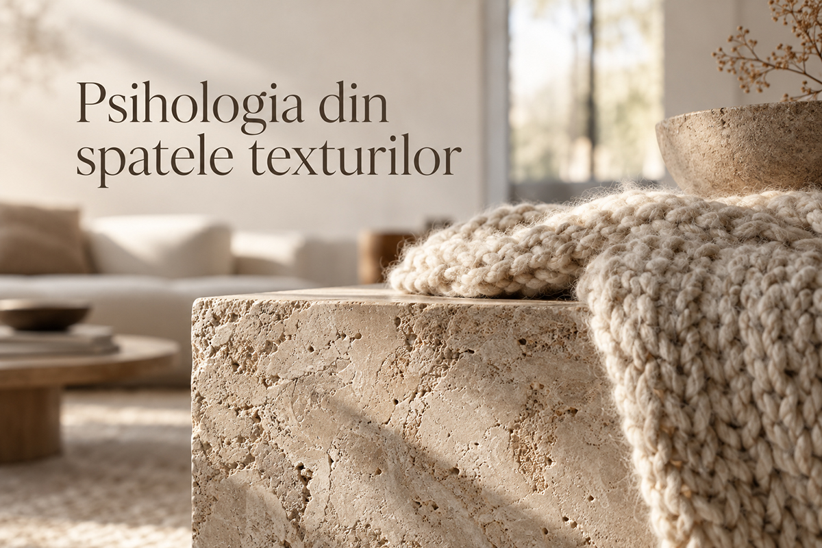 Psihologia texturilor în design interior cu piatră decorativă, cărămidă aparentă și materiale naturale
