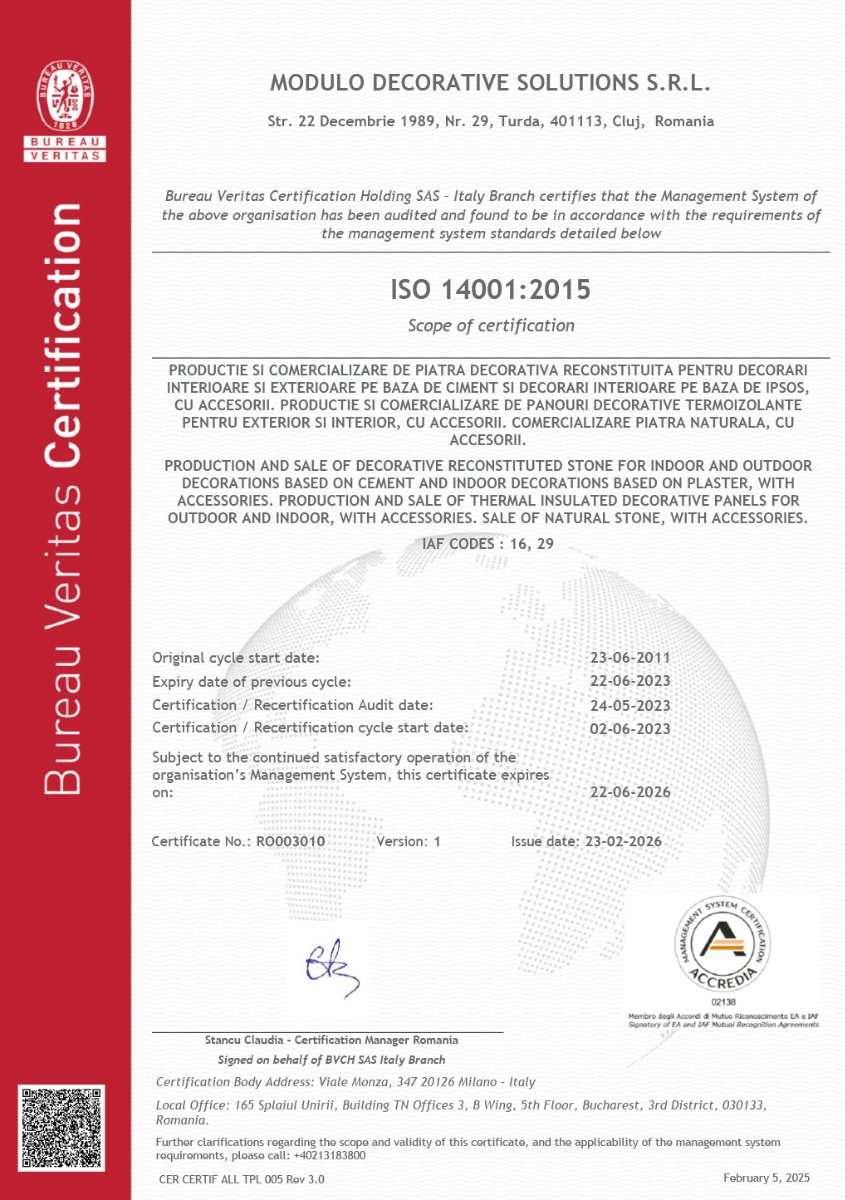 Certificat ISO 14001